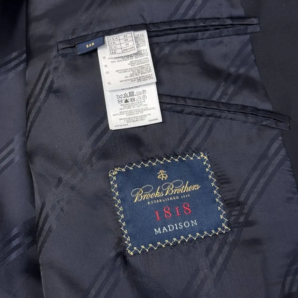 Brooks Brothers 1818 Madison Suit Jacket Mens 54R Navy VBC Italian Wool Blazer